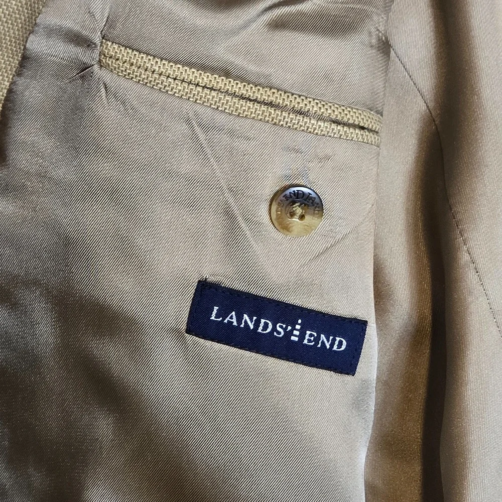 Lands' End Men's Silk‎ Wool 2-Button Blazer Jacket Beige 43R